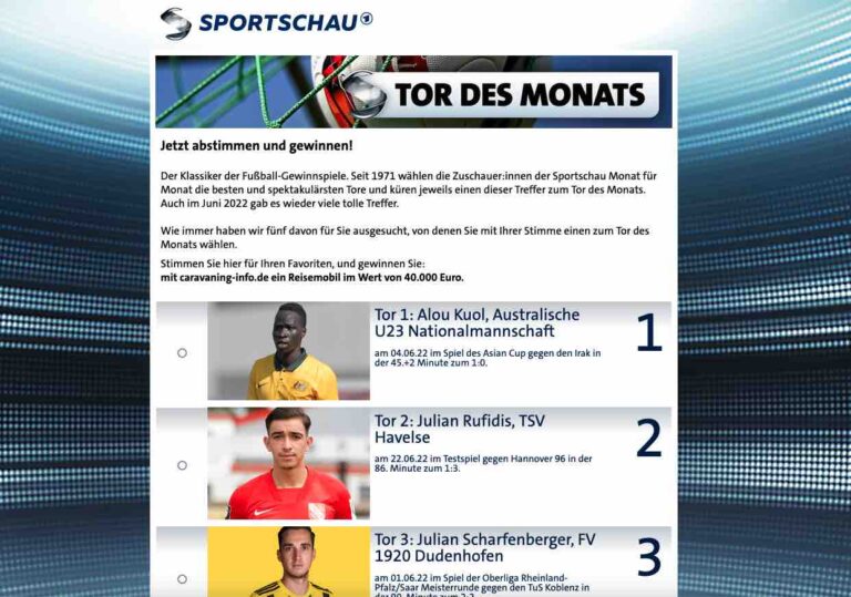 ARD Sportschau - Tor des Monats Gewinnspiel - dabeisein.de