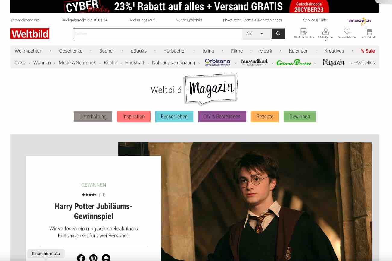 weltbild harry potter gewinnspiel